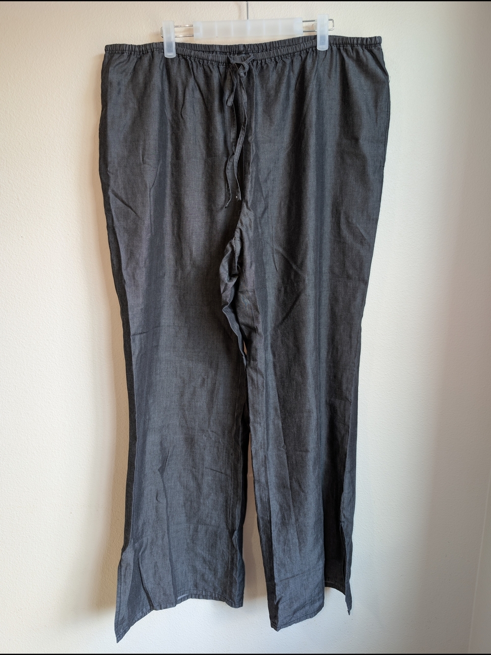MarlaWynne Charcoal Drawstring Linen-Blend Wide Leg Pants Women's Size 18